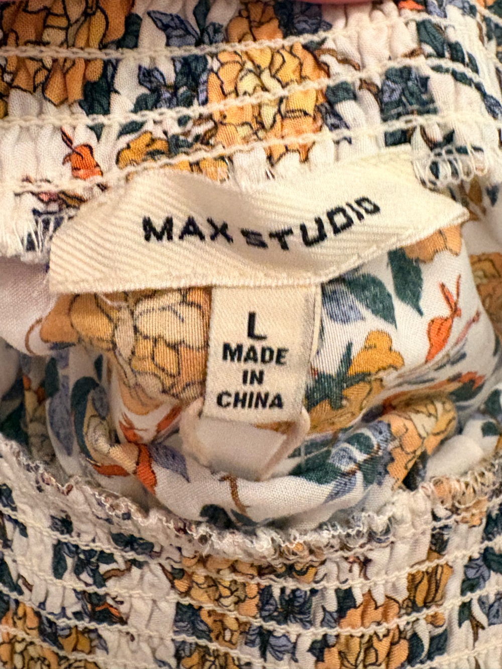 Max Studio Floral Tiered Skirt Butter Yellow Ivory Rayon Smocked Waist Large NWT - Picture 2 of 11
